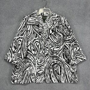 Nicaya Top Womens 2X Black White Crinkle Burnout‎ Open Front 3/4 Sleeve cardigan